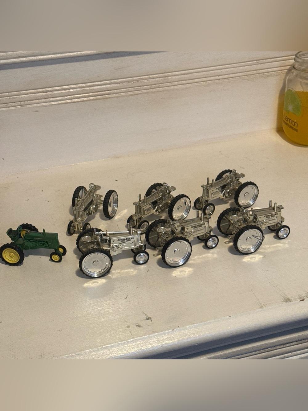 John Deere Silver plastic Toy Tractor Collection One Green Christmas ornaments